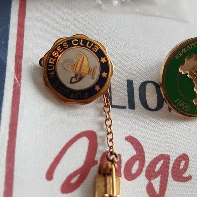 Lions club pins - award pins with International flag banner