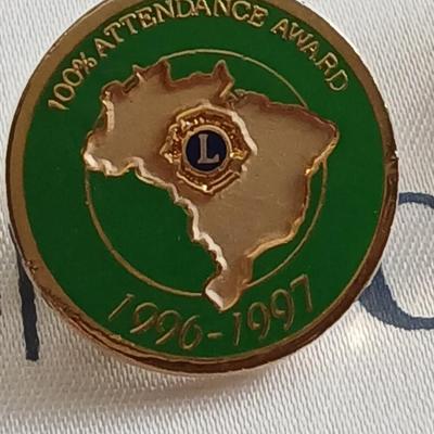 Lions club pins - award pins with International flag banner