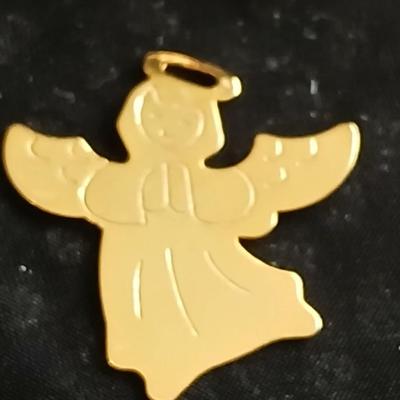 Vintage clasping box with angel pins and vintage Lutheran necklace