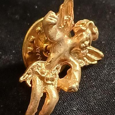 Vintage clasping box with angel pins and vintage Lutheran necklace