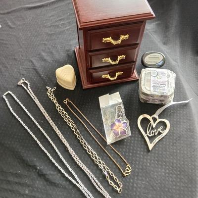 Musical jewelry box with ballerina girl and an assortment of Jewler, book marker and more