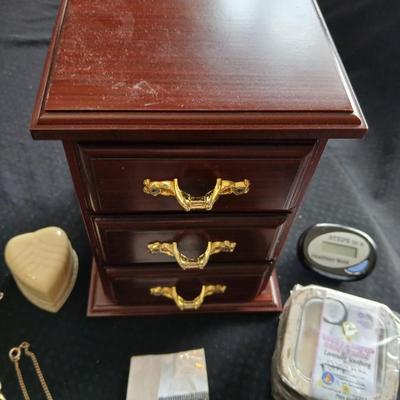 Musical jewelry box with ballerina girl and an assortment of Jewler, book marker and more