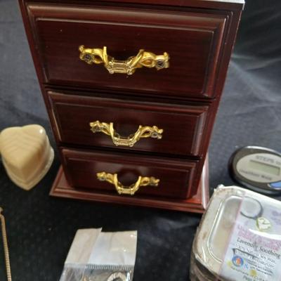 Musical jewelry box with ballerina girl and an assortment of Jewler, book marker and more