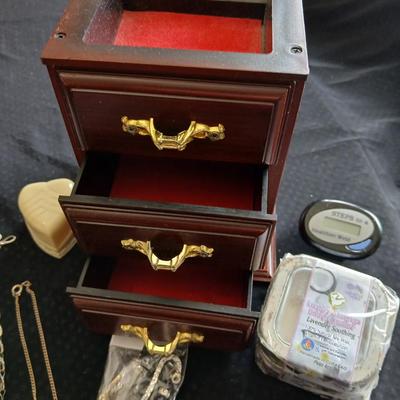 Musical jewelry box with ballerina girl and an assortment of Jewler, book marker and more