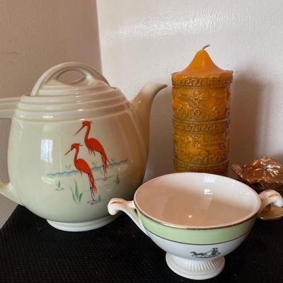 Drip olator coffee pot with cup, candle and gold tone holder