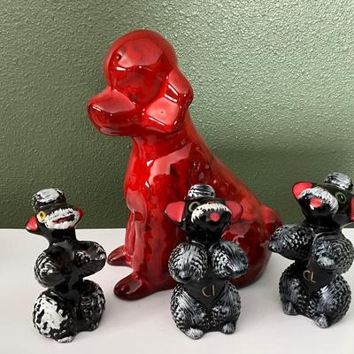 Red Ceramic Poodle with Salt/Pepper shakers