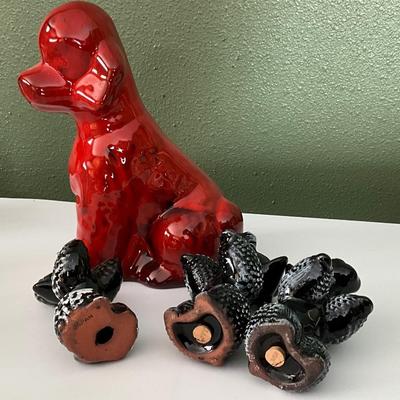 Red Ceramic Poodle with Salt/Pepper shakers