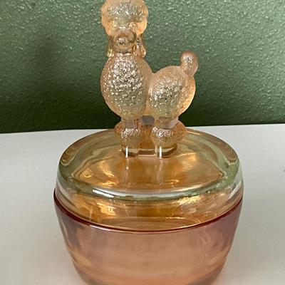 Jeannette Marigold Carnival Glass French Poodle Powder Dish