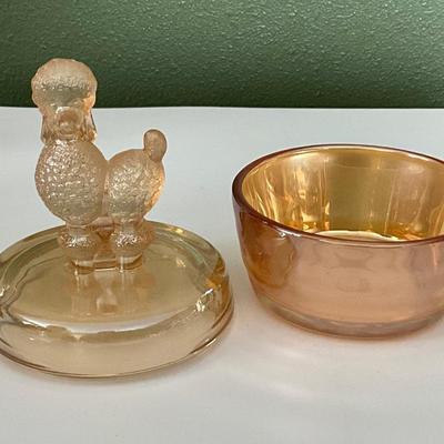Jeannette Marigold Carnival Glass French Poodle Powder Dish