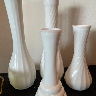Milk glass vases and amber Federal glass