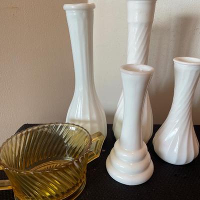 Milk glass vases and amber Federal glass