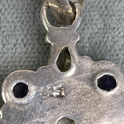 Sterling Silver Biwa Pearl and Gemstone Pendant