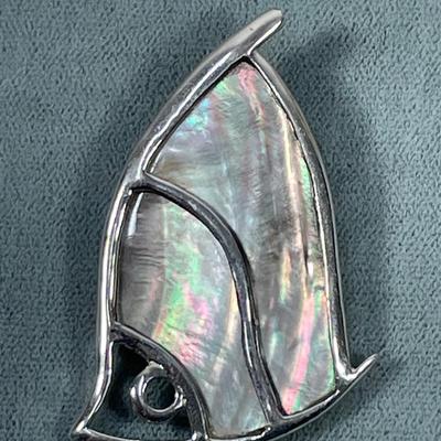 Large Abalone Fish and Sterling silver Pendant