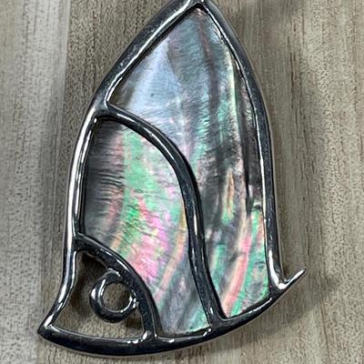 Large Abalone Fish and Sterling silver Pendant