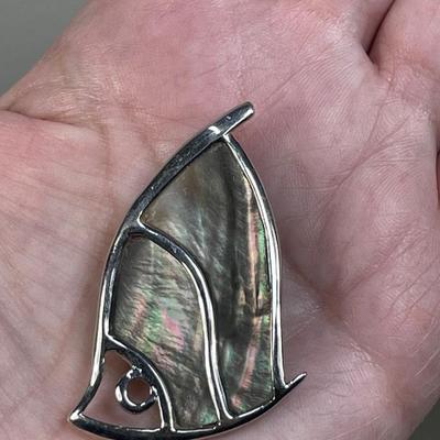 Large Abalone Fish and Sterling silver Pendant
