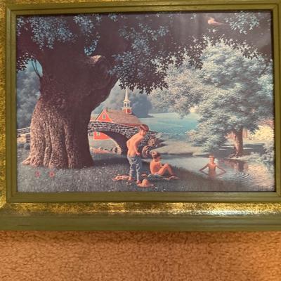 Paul Detlefsen print 3 boys going for a swim in the. Pond