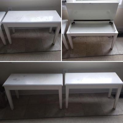 Two White Matching Benches w/ Storage (PB-KD)