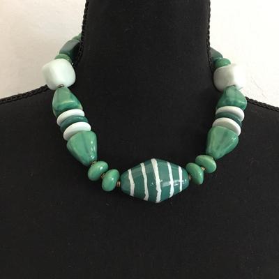 Vintage BoHo, bohemian green ceramic beaded statement, necklace