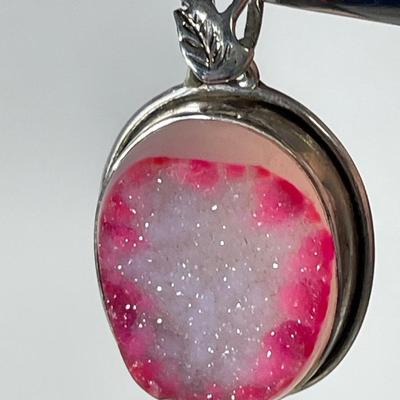 Pink Drusy Sterling silver Pendant