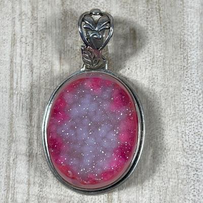 Pink Drusy Sterling silver Pendant