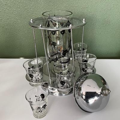 Vtg Carousel Cocktail Shaker Poodle Sits on Chrome Spinning Holder