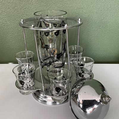 Vtg Carousel Cocktail Shaker Poodle Sits on Chrome Spinning Holder