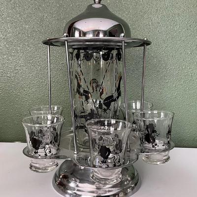 Vtg Carousel Cocktail Shaker Poodle Sits on Chrome Spinning Holder