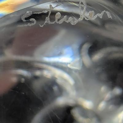 Steuben Bear Hand Cooler Paperweight Signed Crystal Glass