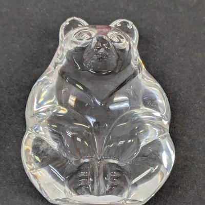 Steuben Bear Hand Cooler Paperweight Signed Crystal Glass