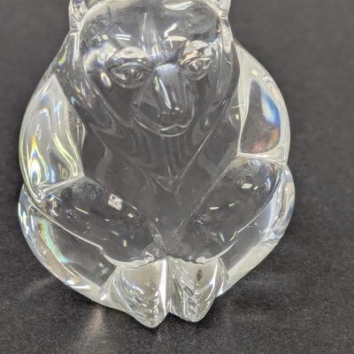 Steuben Bear Hand Cooler Paperweight Signed Crystal Glass