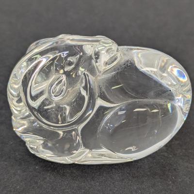 Steuben Ram Hand Cooler Paperweight Signed Crystal Glass