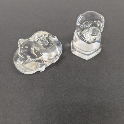 Steuben Dog & Puppy Love Hand Cooler Paperweight Signed Crystal Glass