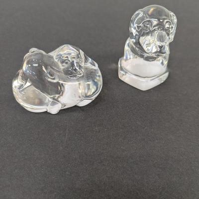 Steuben Dog & Puppy Love Hand Cooler Paperweight Signed Crystal Glass