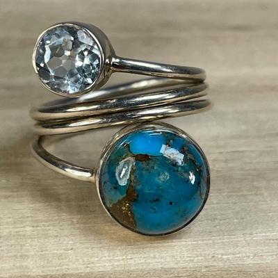 Sterling silver Tuquoise Wrap Ring 7.5
