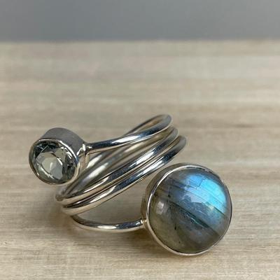 Labradorite Sterling silver wrap Ring 8.5
