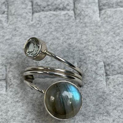 Labradorite Sterling silver wrap Ring 8.5