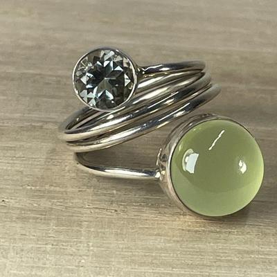 Prehnite Sterling silver wrap Ring 8.5