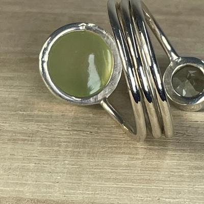 Prehnite Sterling silver wrap Ring 8.5
