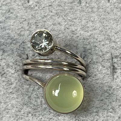 Prehnite Sterling silver wrap Ring 8.5