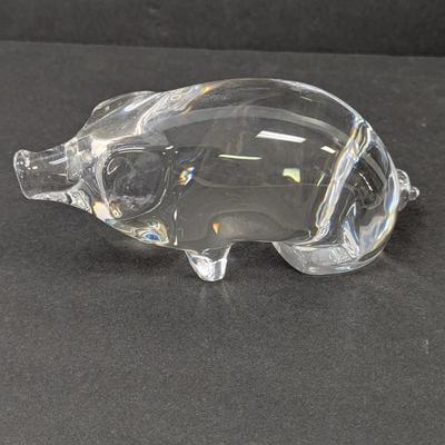 Orrefors Pig Hand Cooler Paperweight Signed Crystal Glass