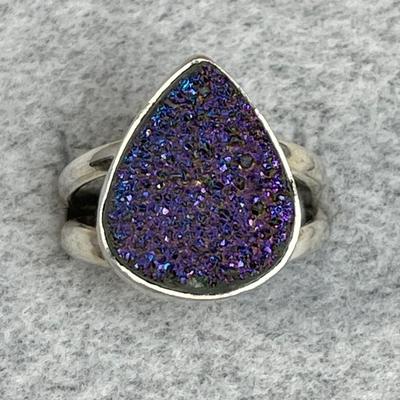 Purple Drusy Sterling silver Ring 7