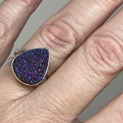 Purple Drusy Sterling silver Ring 7