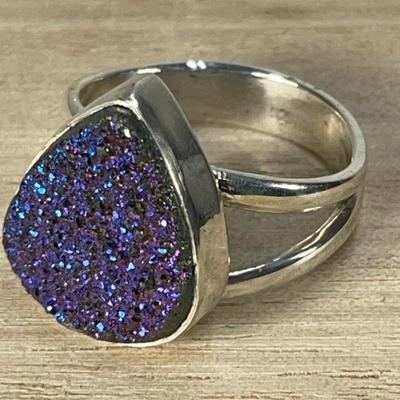 Purple Drusy Sterling silver Ring 7