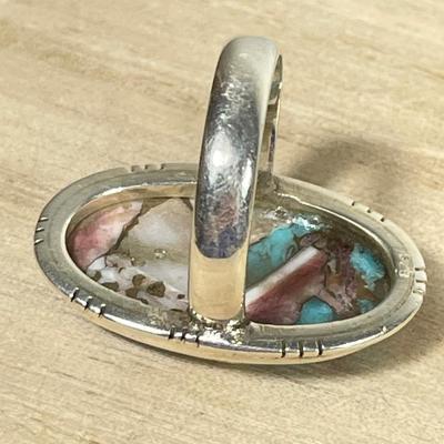 Spiny Oyster and Turquoise Sterling Ring 7