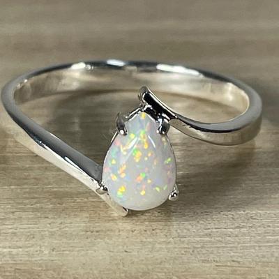 White Opal Sterling Silver Ring 8