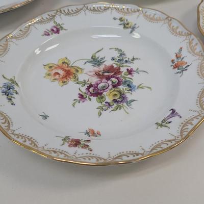 7 - Dresden Porcelain Antique Swirled Floral & Gold Plates