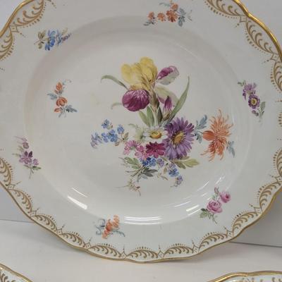 7 - Dresden Porcelain Antique Swirled Floral & Gold Plates