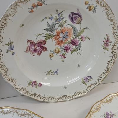 7 - Dresden Porcelain Antique Swirled Floral & Gold Plates
