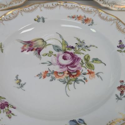 7 - Dresden Porcelain Antique Swirled Floral & Gold Plates