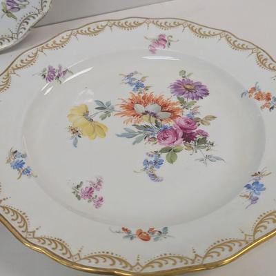7 - Dresden Porcelain Antique Swirled Floral & Gold Plates